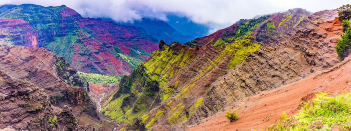 Scenic view of mountain against cloudy sky