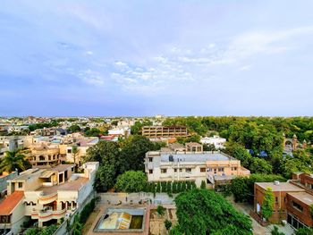 High angle view of townscape against sky