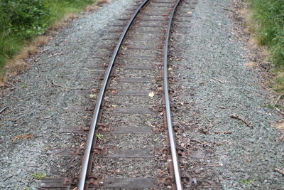 High angle view of railroad track amidst field