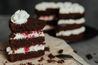 Close-up of cake in plate on table