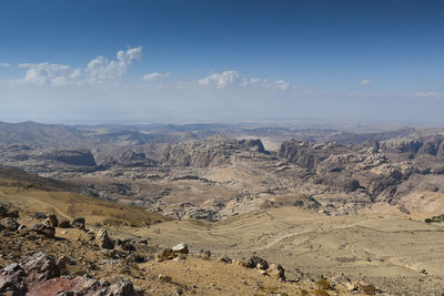 High angle view of land against sky