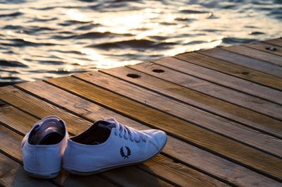 Close-up of wooden plank on wooden pier