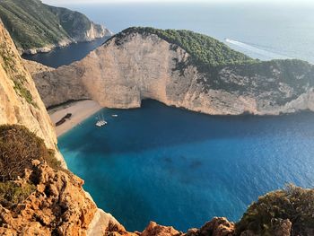 High angle view of rock formation in sea