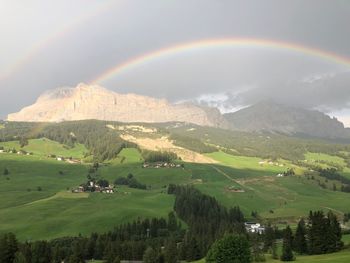 Scenic view of rainbow over mountains