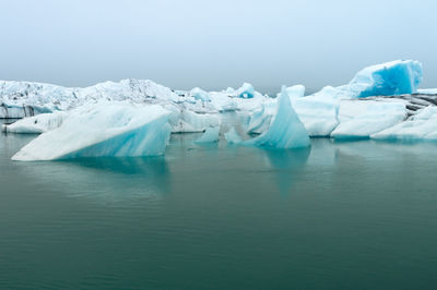 Close-up of frozen lake against sky