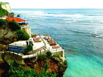 Scenic view of sea against blue sky