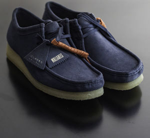 High angle view of black shoes on table