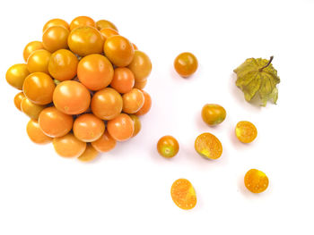 High angle view of fruits on white background
