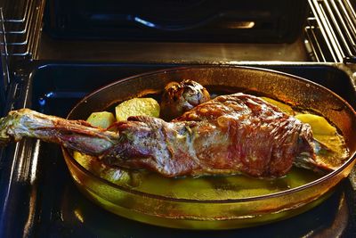 Close-up of meat in plate