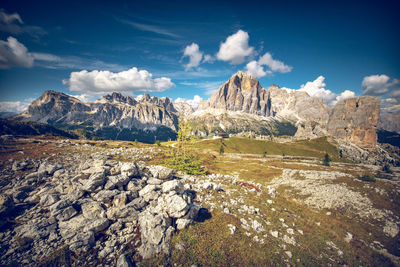 Panoramic view of landscape and mountains against sky