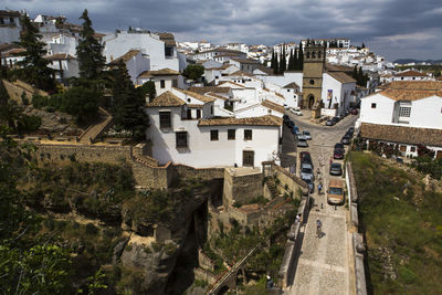 High angle view of buildings in city