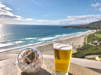 Panoramic shot of drink on beach against sky