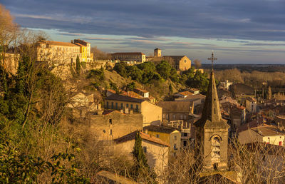 High angle view of townscape against sky