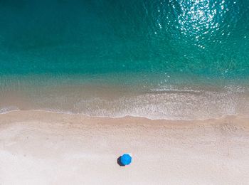 High angle view of umbrella on the beach