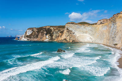 The view from the top of chiaia di luna beach in the ponza island, lazio, italy. the beach is closed