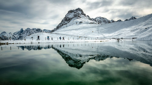 Scenic view of snowcapped mountains and lake against sky