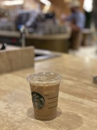 Close-up of coffee served on table