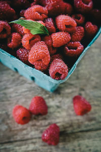 Close-up of strawberries on table