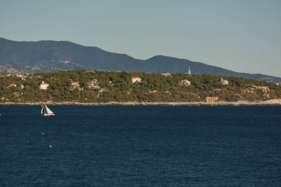 Scenic view of sea against clear sky