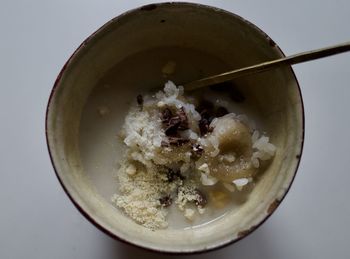 High angle view of breakfast in bowl
