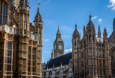 Low angle view of westminster abbey and big ben against sky