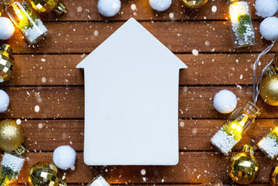 Directly above shot of christmas decorations on table