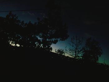 Low angle view of silhouette trees against sky at night