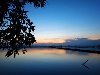 Scenic view of lake against sky during sunset