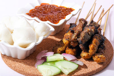 High angle view of food in plate on table