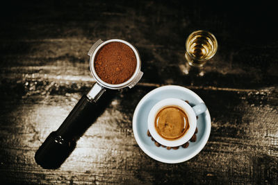 High angle view of coffee on table