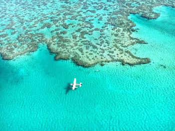 High angle view of boats in sea