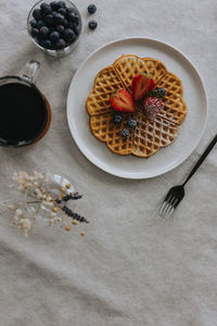 High angle view of waffles on plate