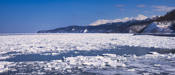 Scenic view of snowcapped mountains against sky