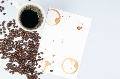 High angle view of coffee cup on table
