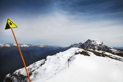 Scenic view of snow covered mountain against sky