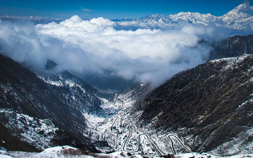 Scenic view of snowcapped mountains against sky