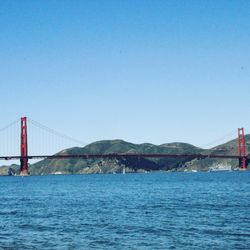View of suspension bridge over sea