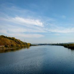 Scenic view of calm lake against cloudy sky