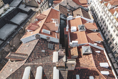 High angle view of buildings in city