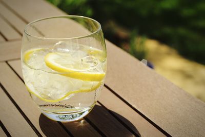 High angle view of drink on table