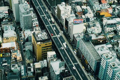 High angle view of street amidst buildings in city