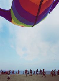 View of hot air balloons in sky