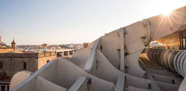 Panoramic view of buildings against clear sky