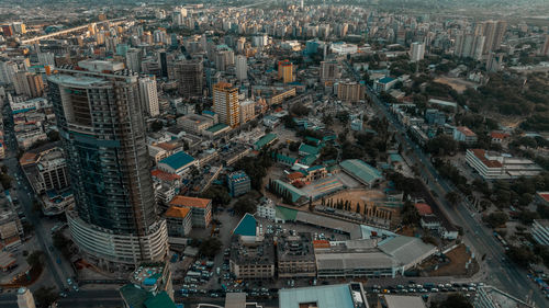 High angle view of buildings in city