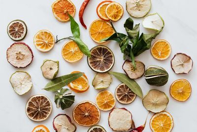 High angle view of fruits on table