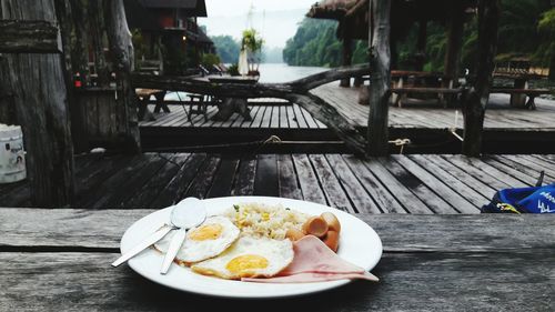 Close-up of breakfast served on table