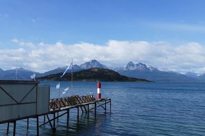 Scenic view of sea against blue sky