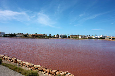 Typical balearic expanse of a pink salt flat in the natural reserve in formentera