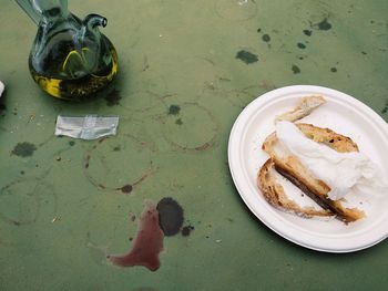 High angle view of food in plate on table