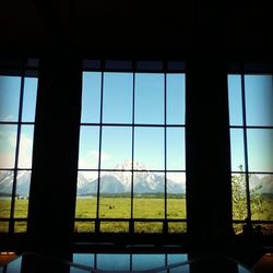 View of building through window